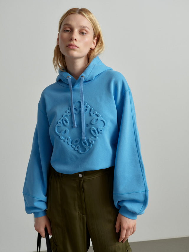 Hoodie Ipalina diamond azure blue - Designed to be comfortable:  Hoodie Ipalina features a monochrome, debossed... - 1/2