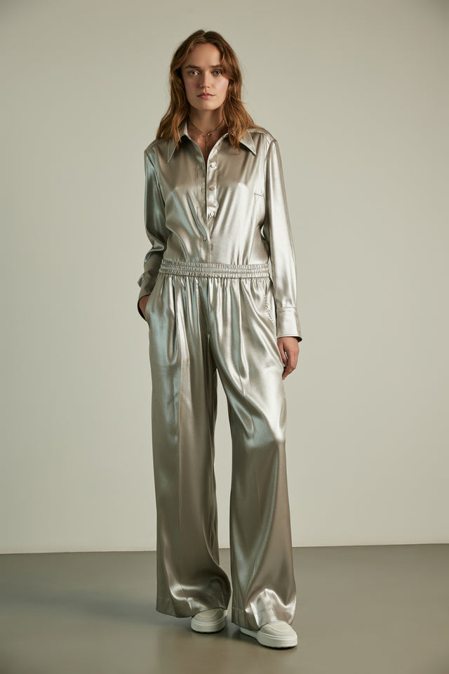Pants Perilla silver gloss - Elegant, yet rock and glamour, these wide leg pants have... - 2/3