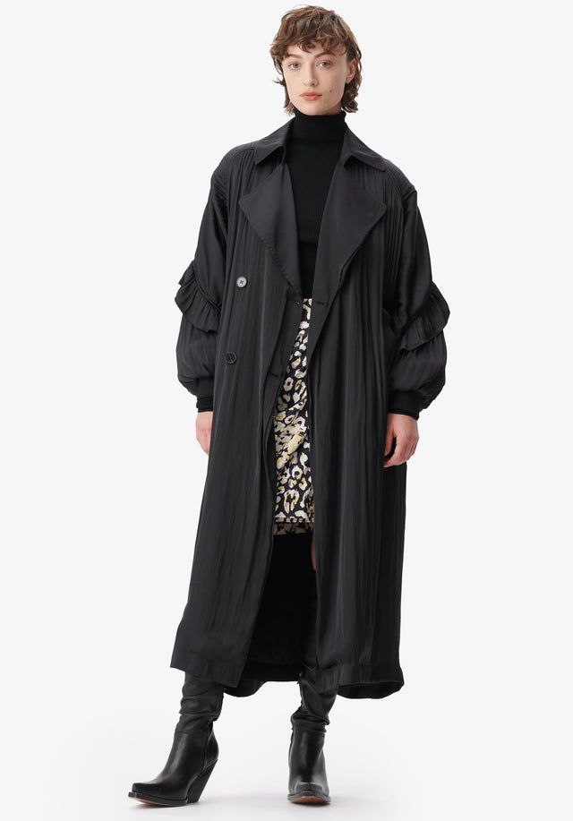 Coat Olaya black - It is a trench coat made of black satin that... - 1/7