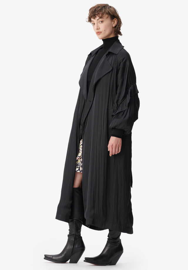 Coat Olaya black - It is a trench coat made of black satin that... - 3/7