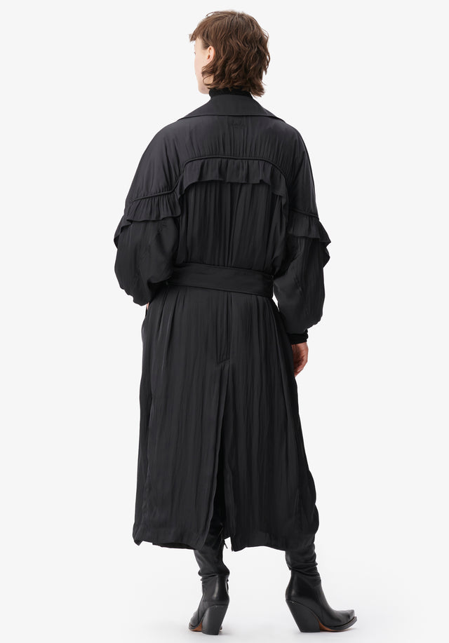Coat Olaya black - Ein Trenchcoat aus schwarzem Satin mit Volants an den Ärmeln... - 3/7