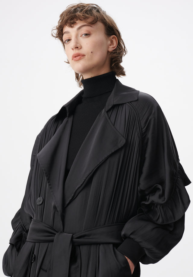 Coat Olaya black - It is a trench coat made of black satin that... - 2/7
