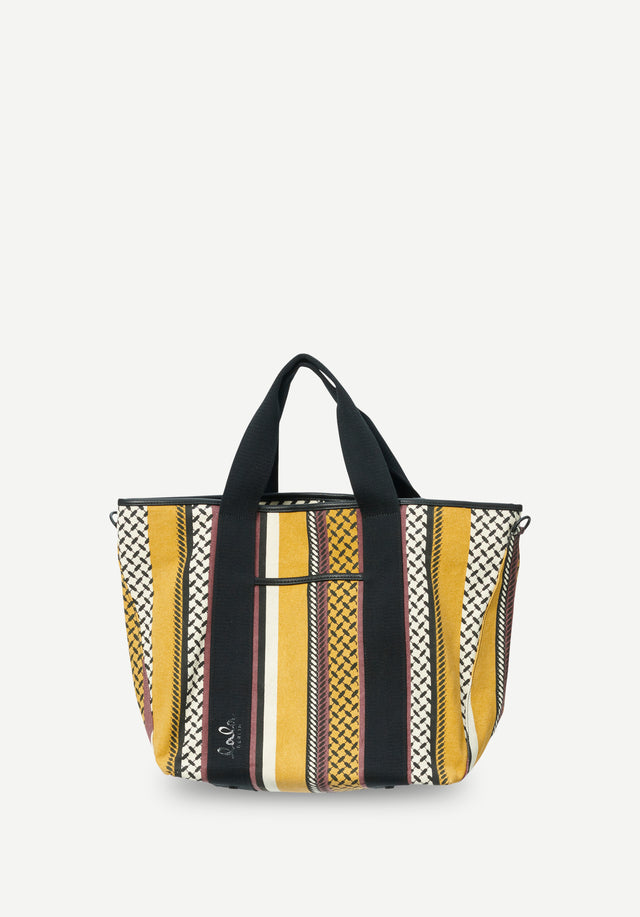East West Tote Maggie multicolor toffee - Maggie is made from screen-printed cotton canvas with the lala...
