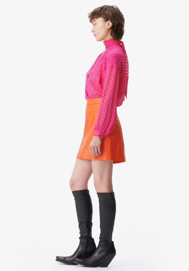 Skirt Skyla paprika - The color pops! An orange leather miniskirt with a sexy... - 2/5