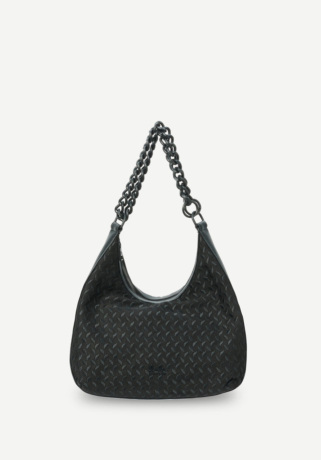 Shoulderbag Marta heritage suede black - An elegant double chain shoulderbag in soft vegan suede offers...

