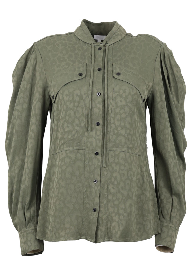 Pre-loved Blouse Breeze - M Leo Jacquard Olive - A casual yet elegant blouse made of luxurious jacquard with...
