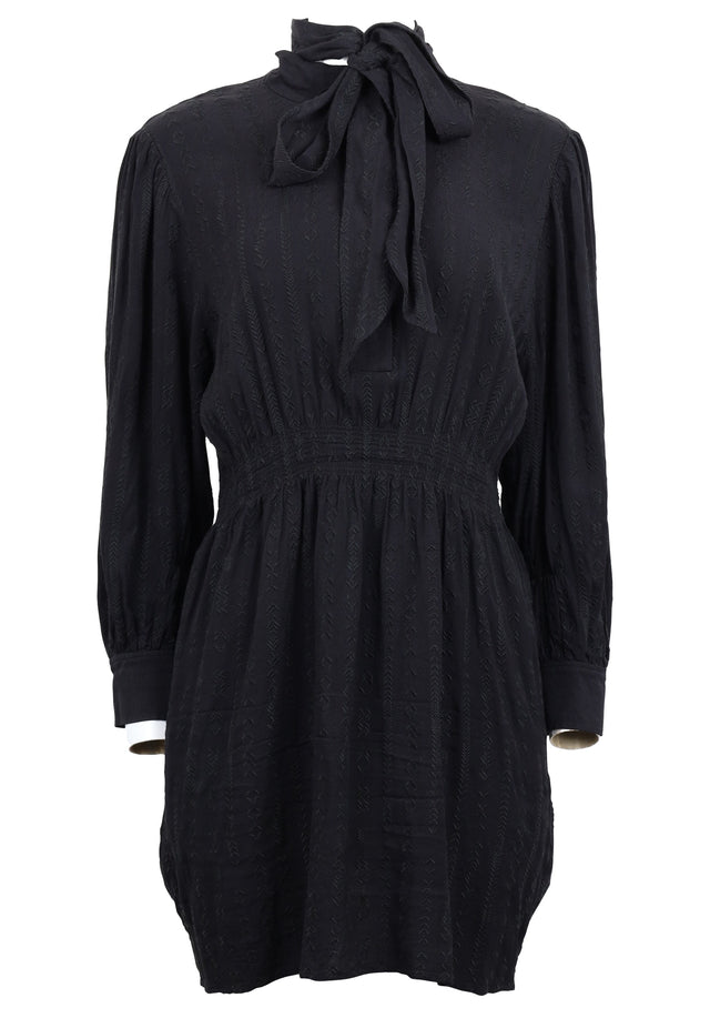 Pre-loved Dress Daryl - L Black Embroidery Stripes - A sleek, yet simple mini dress featuring an intricately crafted...
