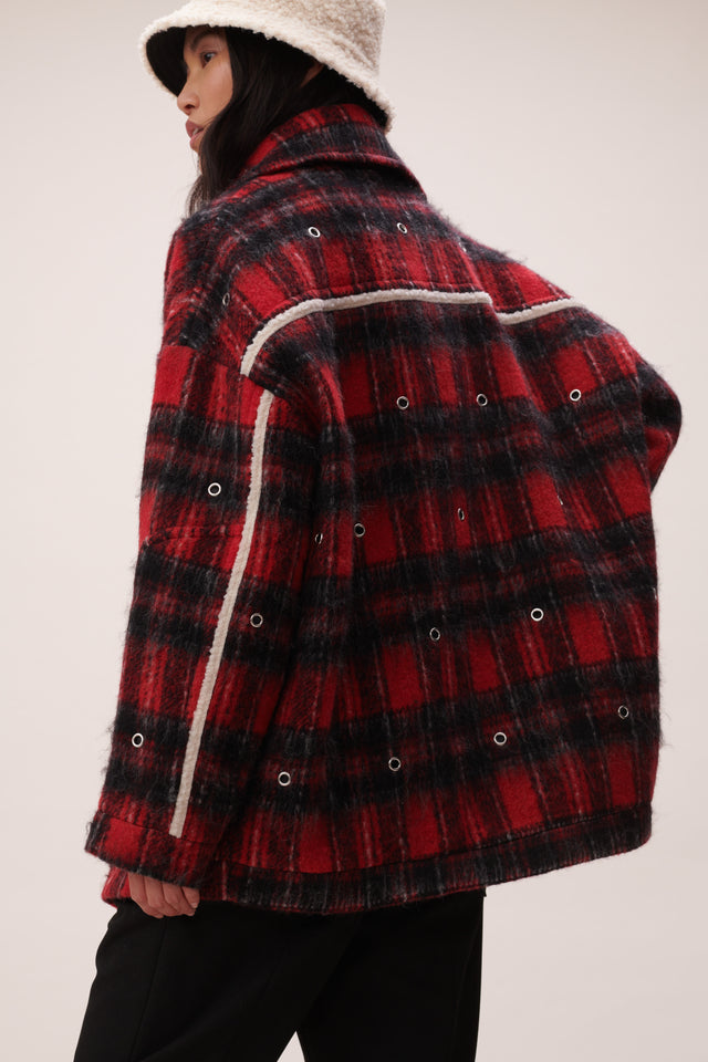 Jacket Jake Check Wool Eyelets - Get cozy with this black and red checked wool jacket,...
