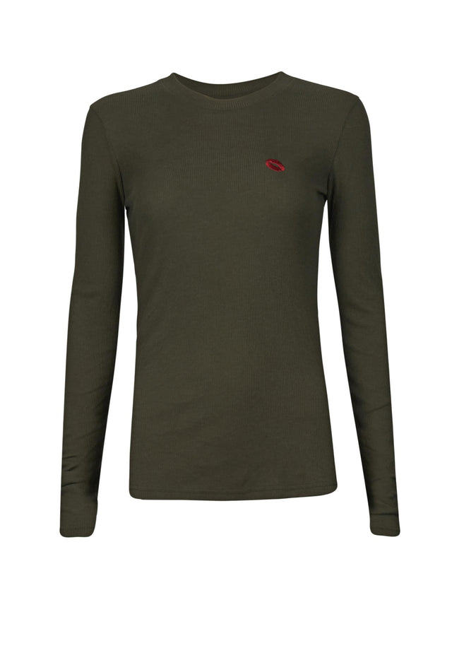 Longsleeve Wasim Olive - A fitted longsleeve in olive green with a red kiss... - 4/4
