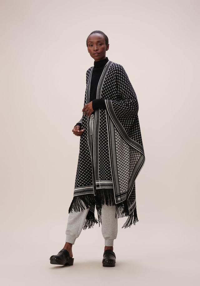 Poncho Trinity Classic Nero Alabastro - A luxurious cashmere poncho with a jaquard pattern in black... - 4/9