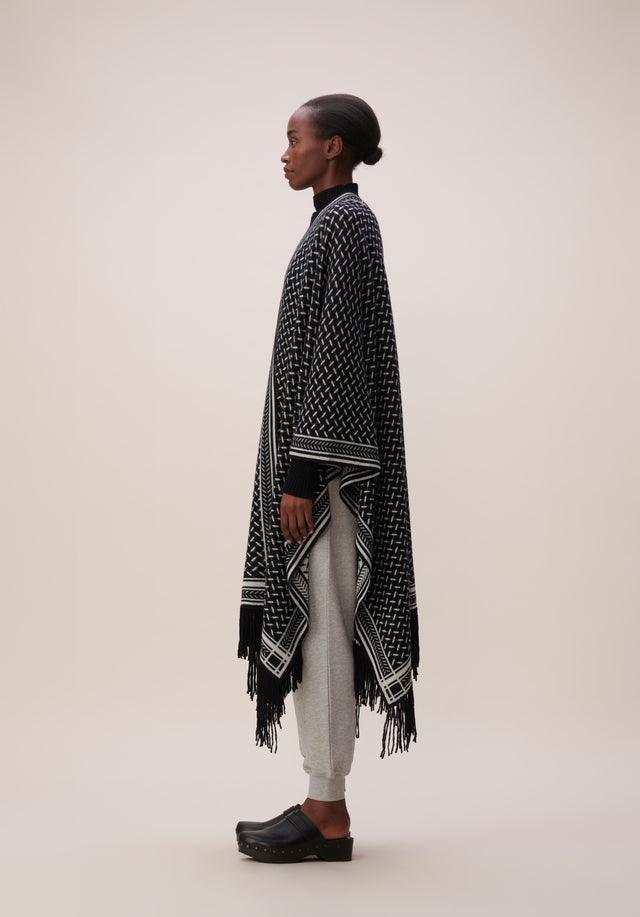 Poncho Trinity Classic Nero Alabastro - A luxurious cashmere poncho with a jaquard pattern in black... - 2/9