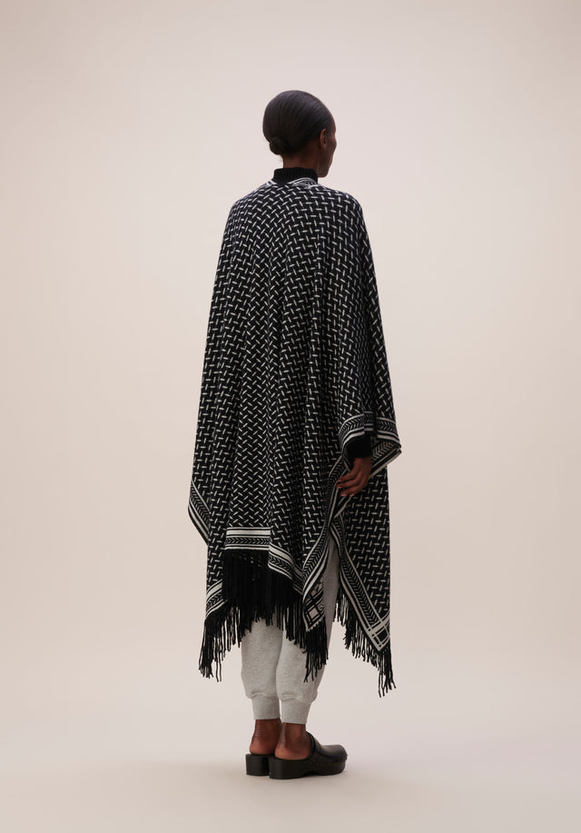 Poncho Trinity Classic Nero Alabastro - A luxurious cashmere poncho with a jaquard pattern in black... - 3/9