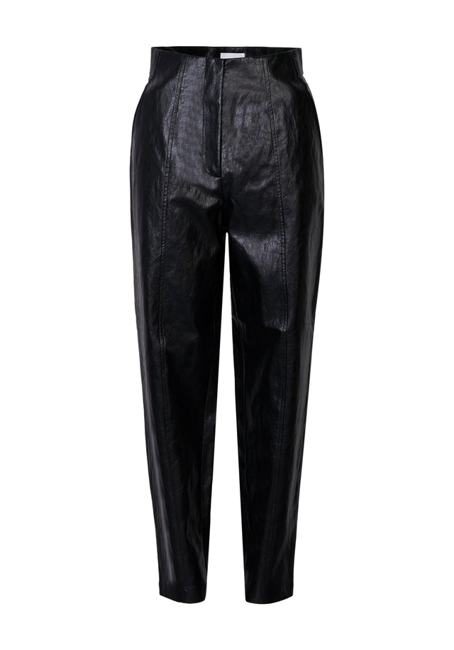 Pants Patcy black - Eine elegante, hoch taillierte Hose aus glattem, veganem Leder in...
