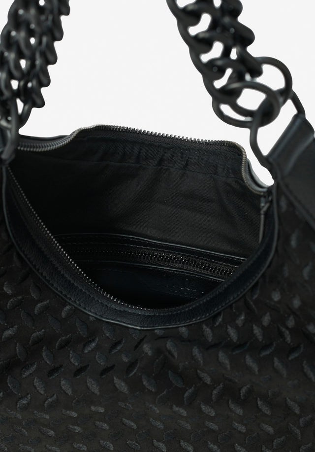 Shoulderbag Marta heritage suede black - An elegant double chain shoulderbag in soft vegan suede offers... - 5/6