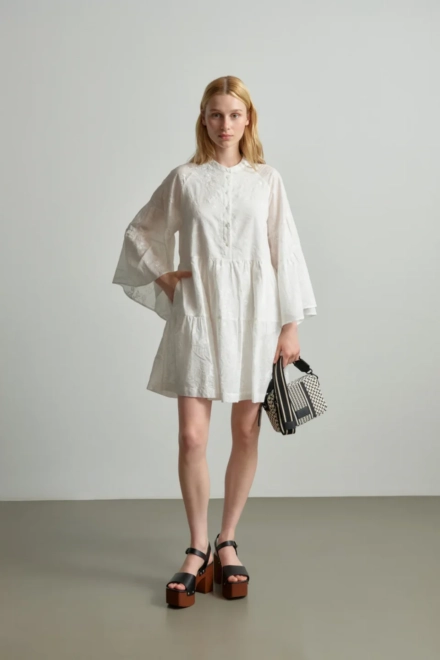 Dress Delmar - cotton - embroidery white